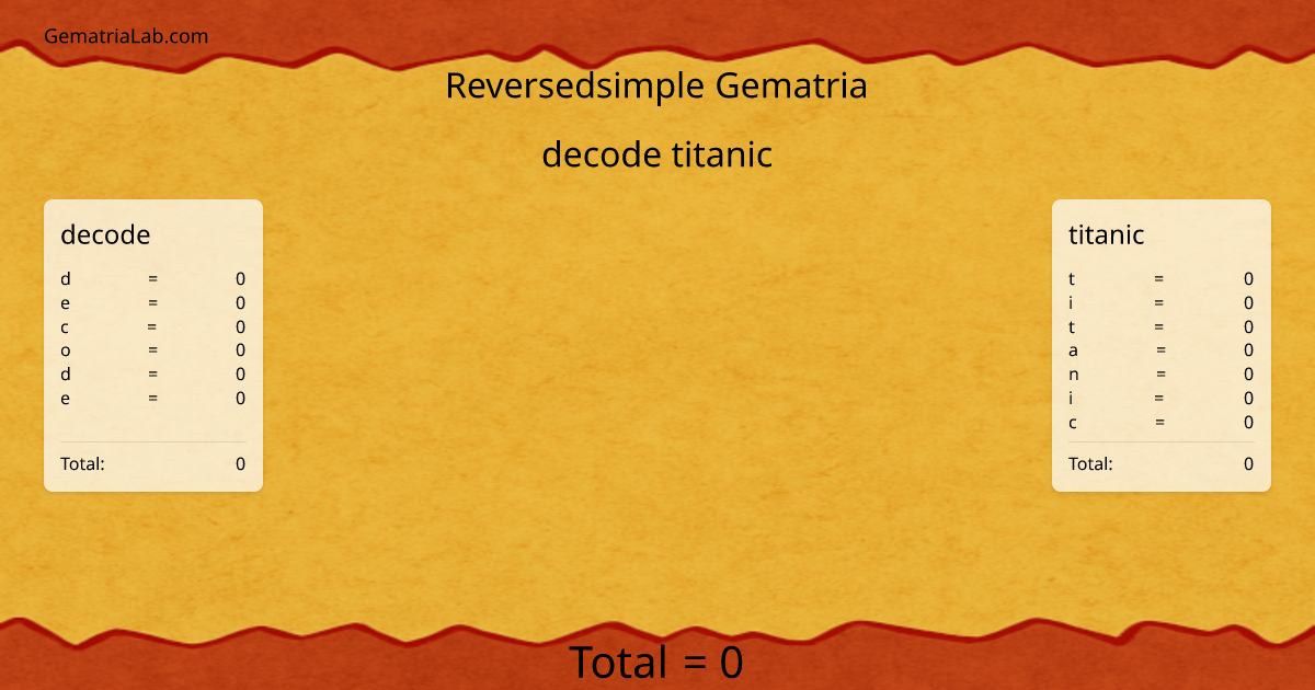 decode titanic in reversedsimple Gematria